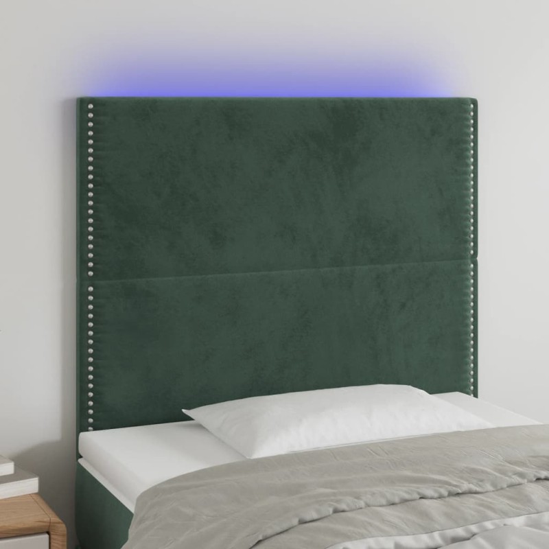 vidaXL Cabecero con luces LED terciopelo verde oscuro 90x5x118/128 cm vidaXL Cabecero con luces LED terciopelo verde oscuro 90x5x118/128 cm