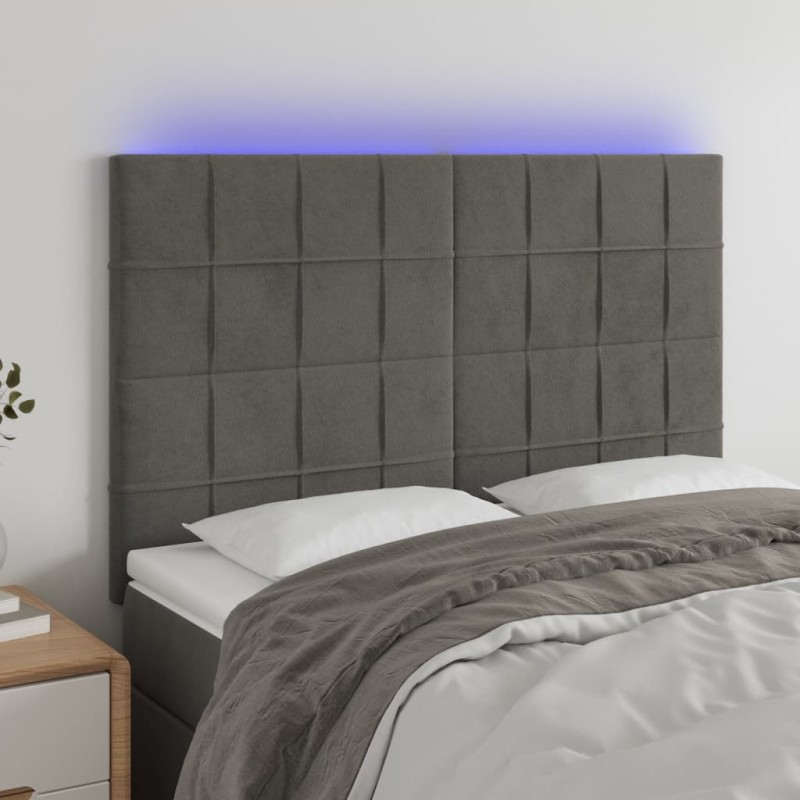 vidaXL Cabecero con luces LED terciopelo gris oscuro 144x5x118/128 cm vidaXL Cabecero con luces LED terciopelo gris oscuro 144x5x118/128 cm