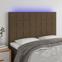 vidaXL Cabecero con luces LED tela marrón oscuro 144x5x118/128 cm
