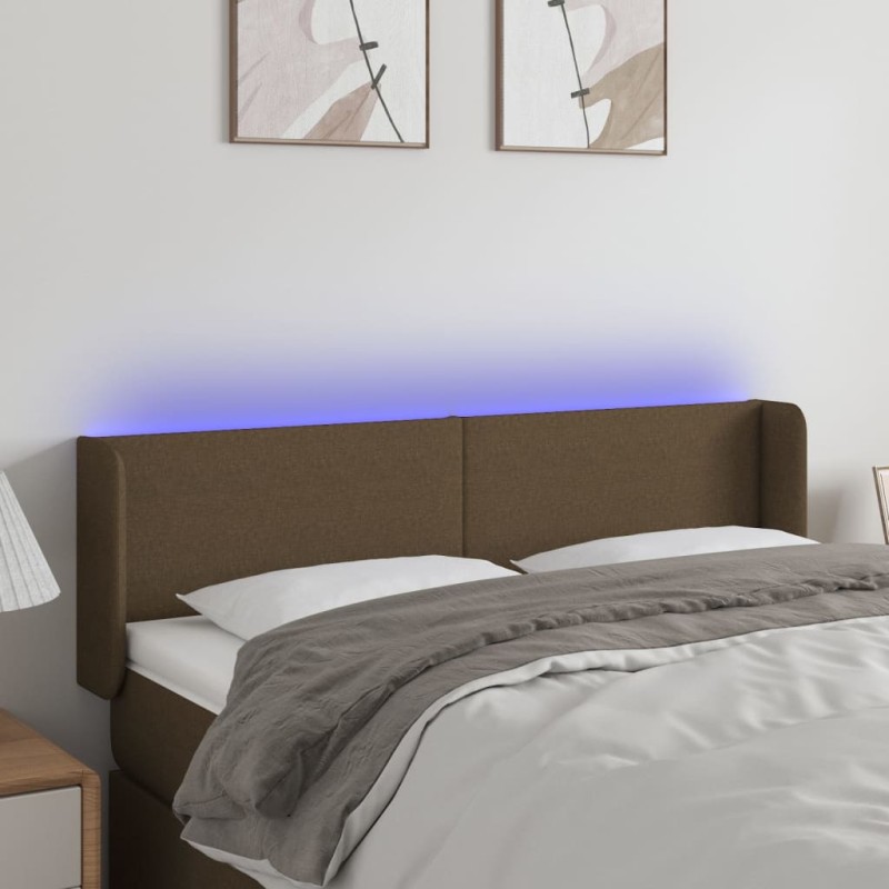 vidaXL Cabecero con LED de tela marrón oscuro 147x16x78/88 cm vidaXL Cabecero con LED de tela marrón oscuro 147x16x78/88 cm