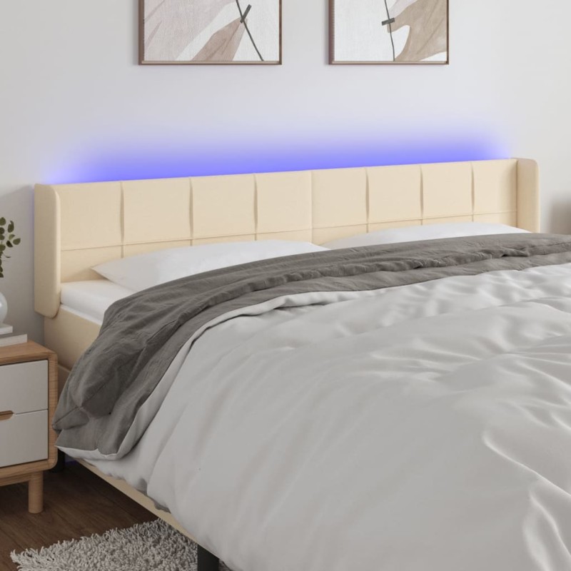 vidaXL Cabecero con LED de tela crema 183x16x78/88 cm