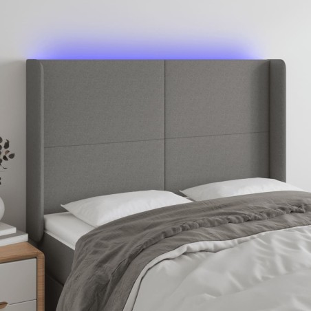 vidaXL Cabecero con LED de tela gris oscuro 147x16x118/128 cm
