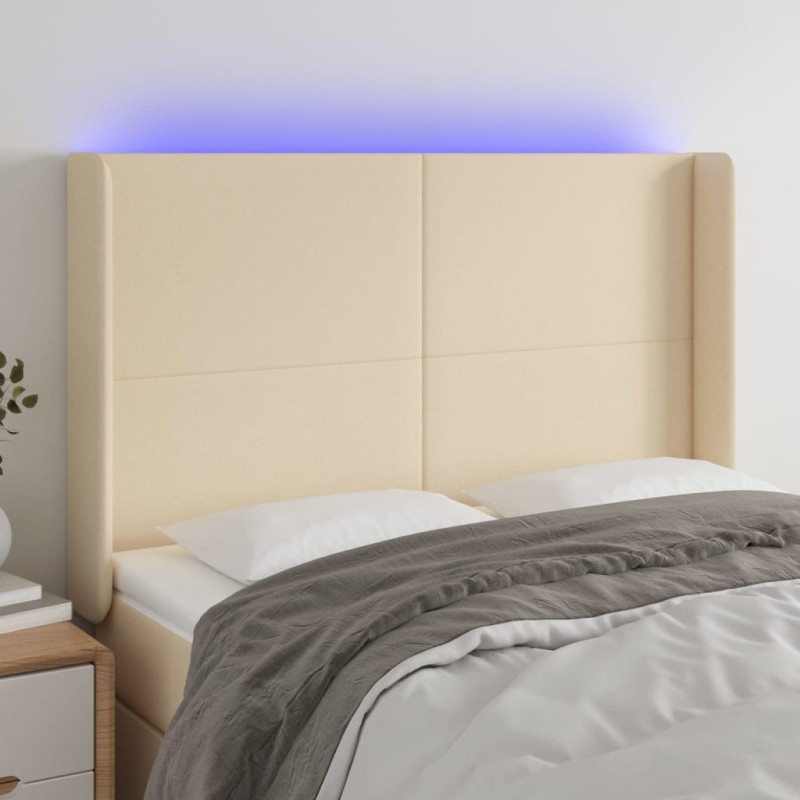 vidaXL Cabecero con LED de tela color crema 147x16x118/128 cm vidaXL Cabecero con LED de tela color crema 147x16x118/128 cm