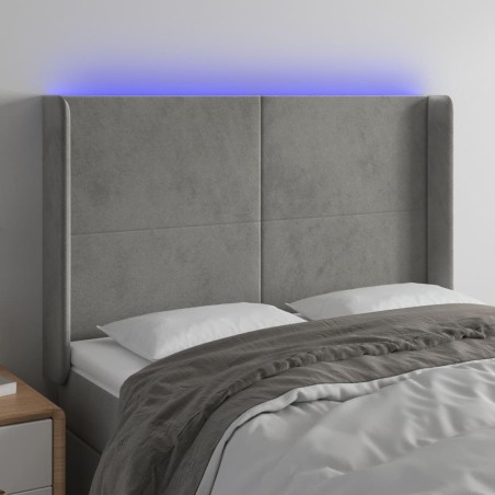 vidaXL Cabecero con LED de terciopelo gris claro 147x16x118/128 cm