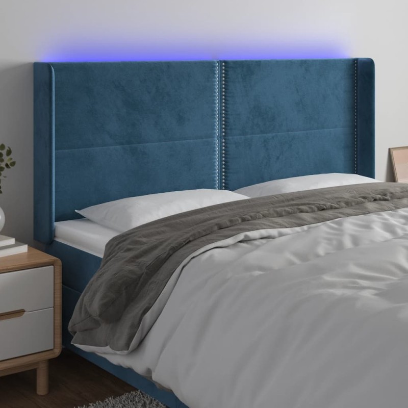 vidaXL Cabecero con LED de terciopelo azul oscuro 163x16x118/128 cm vidaXL Cabecero con LED de terciopelo azul oscuro 163x16x118/128 cm