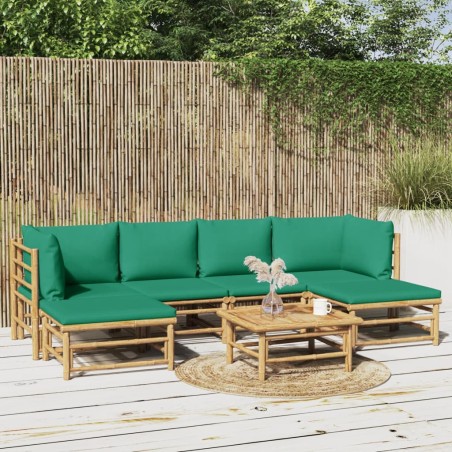 vidaXL Set de muebles de jardín 7 piezas bambú con cojines verde