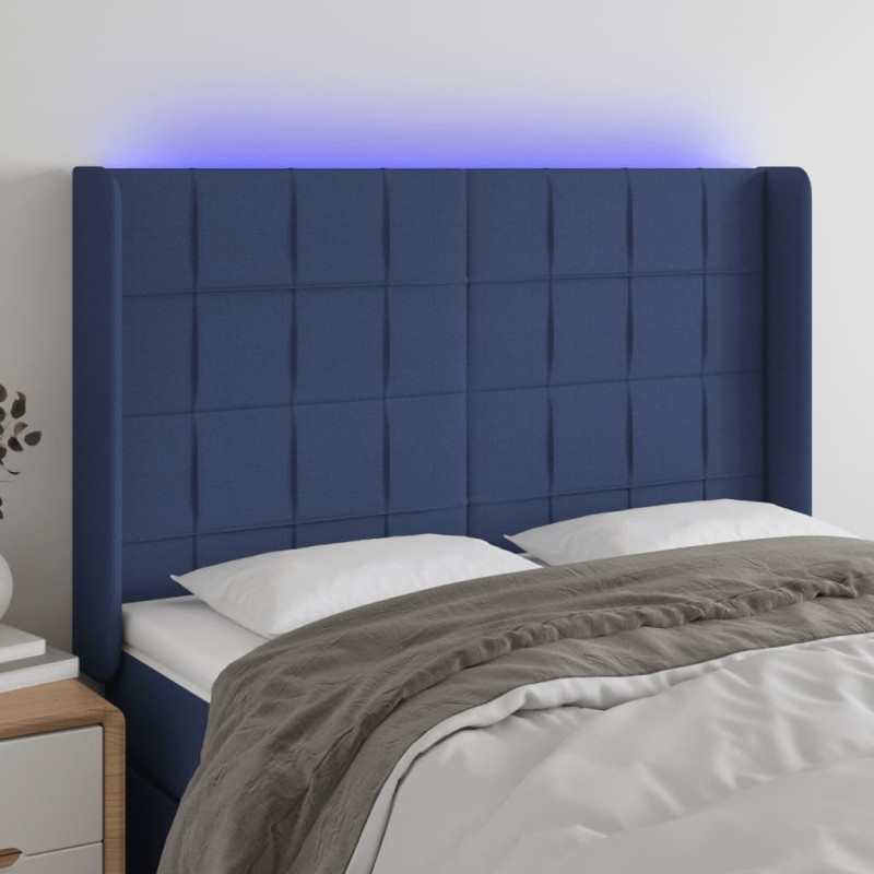 vidaXL Cabecero con LED de tela azul 147x16x118/128 cm vidaXL Cabecero con LED de tela azul 147x16x118/128 cm