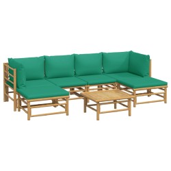 vidaXL Set de muebles de jardín 7 piezas bambú con cojines verde