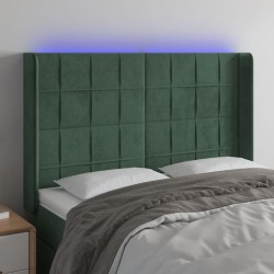 vidaXL Cabecero con LED de terciopelo verde oscuro 147x16x118/128 cm