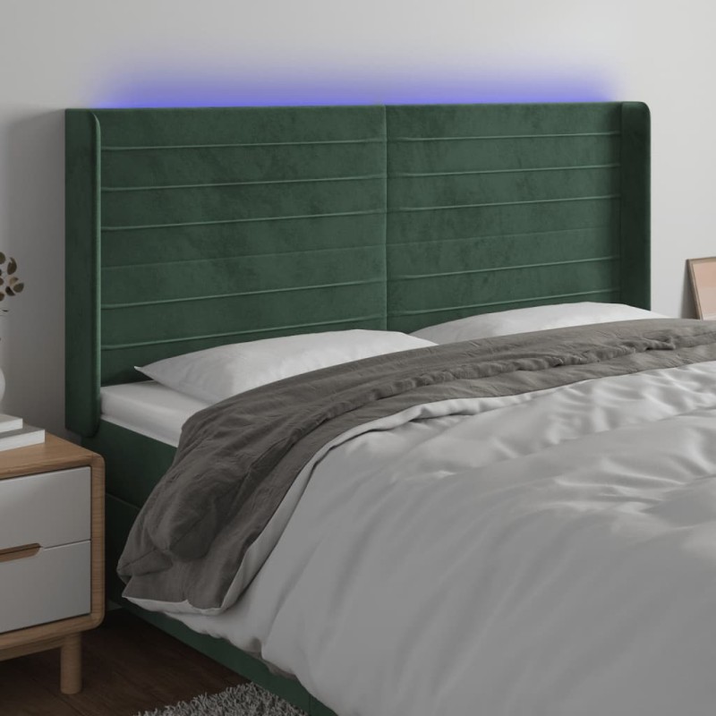 vidaXL Cabecero con LED de terciopelo verde oscuro 183x16x118/128 cm vidaXL Cabecero con LED de terciopelo verde oscuro 183x16x118/128 cm