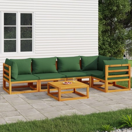 vidaXL Juego muebles de jardín 6 piezas madera maciza y cojines verdes