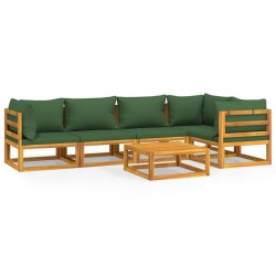 vidaXL Juego muebles de jardín 6 piezas madera maciza y cojines verdes