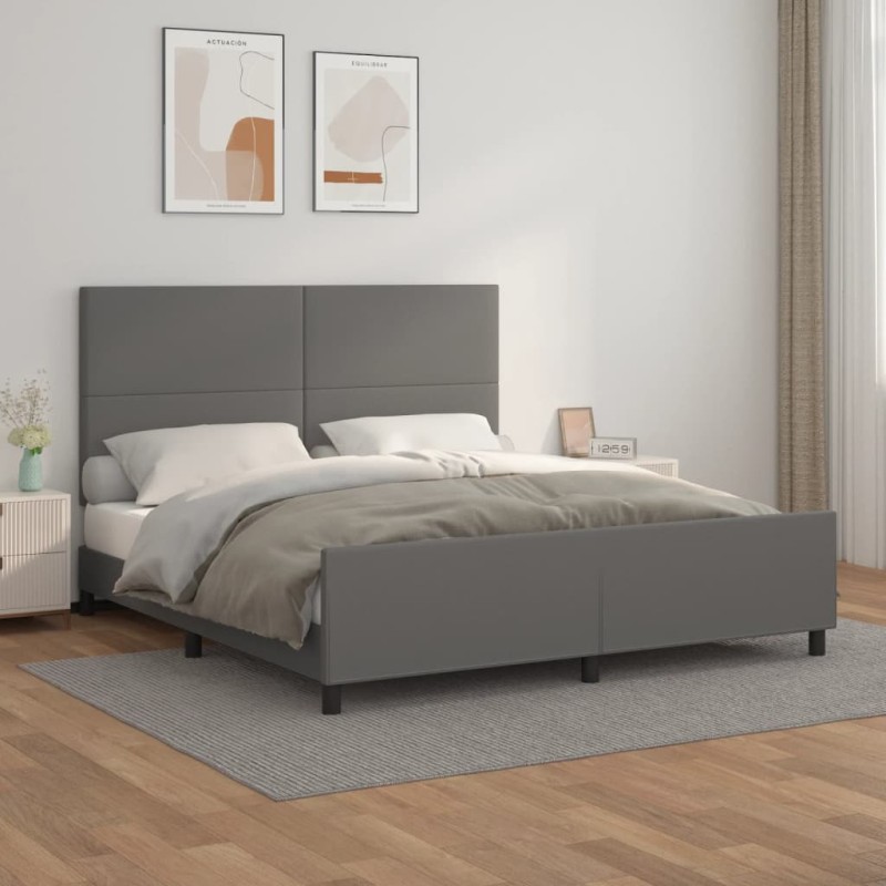 vidaXL Estructura de cama con cabecero cuero sintético gris 160x200cm vidaXL Estructura de cama con cabecero cuero sintético gris 160x200cm