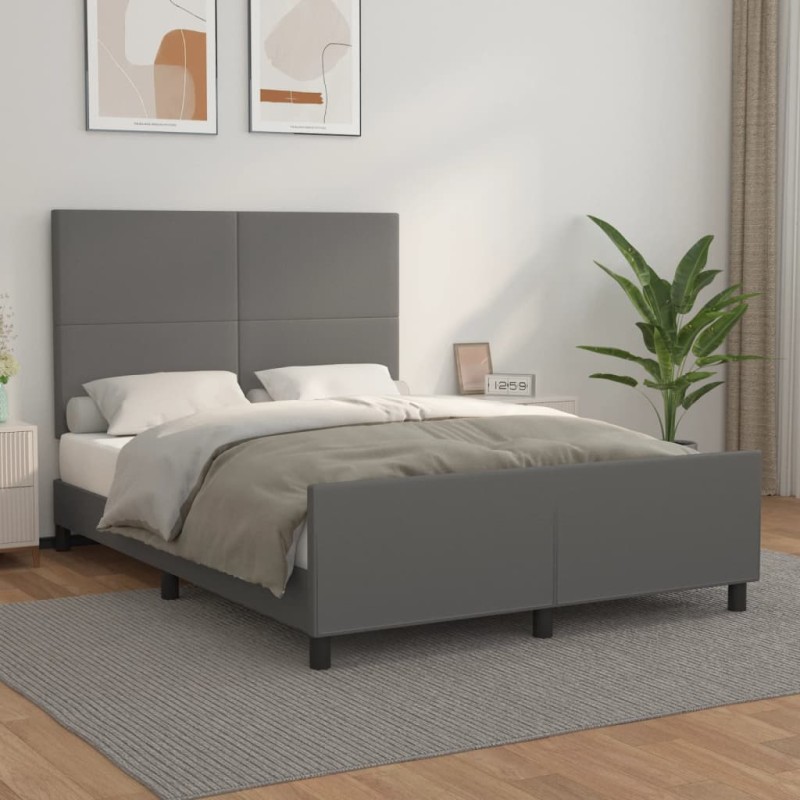 vidaXL Estructura de cama con cabecero cuero sintético gris 140x190 cm