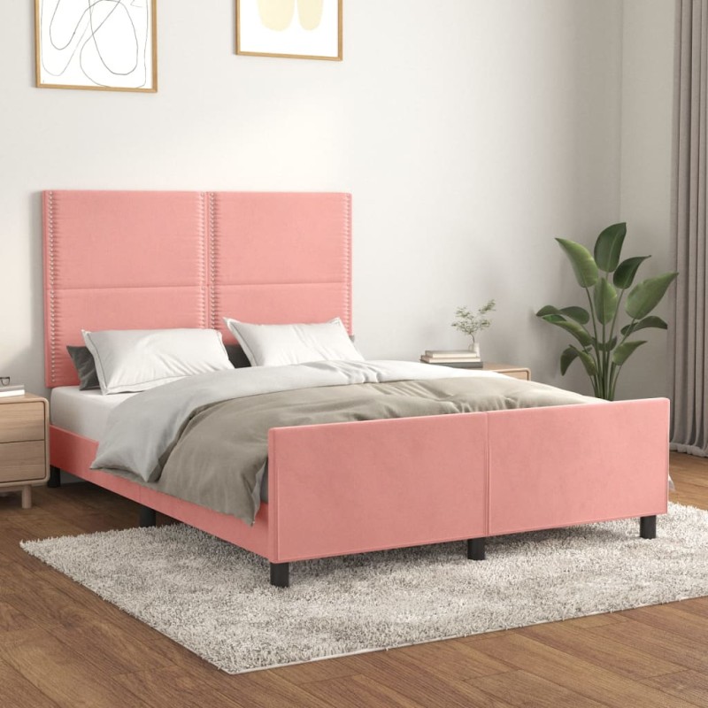 vidaXL Estructura de cama con cabecero de terciopelo rosa 140x190 cm vidaXL Estructura de cama con cabecero de terciopelo rosa 140x190 cm
