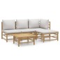vidaXL Set de muebles de jardín 5 piezas bambú y cojines gris claro vidaXL Set de muebles de jardín 5 piezas bambú y cojines gris claro