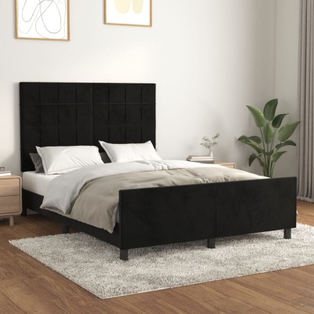 vidaXL Estructura de cama con cabecero de terciopelo negro 140x200 cm