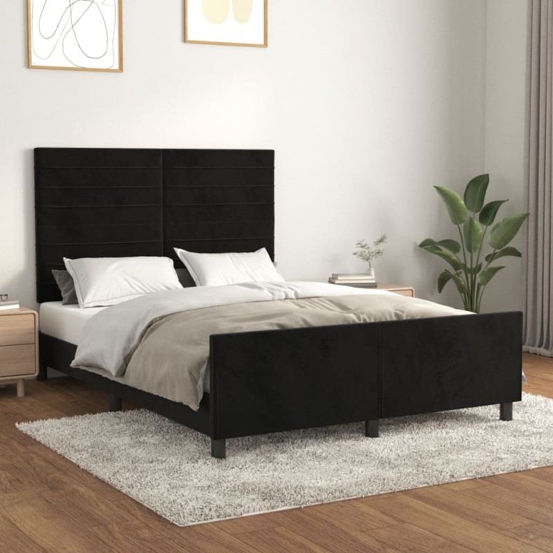 vidaXL Estructura de cama con cabecero de terciopelo negro 140x190 cm