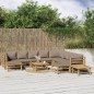 vidaXL Set de muebles de jardín 12 piezas bambú y cojines gris taupé vidaXL Set de muebles de jardín 12 piezas bambú y cojines gris taupé