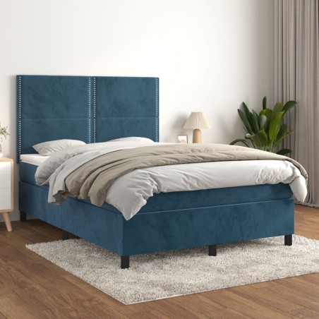 vidaXL Cama box spring con colchón terciopelo azul oscuro 140x190 cm