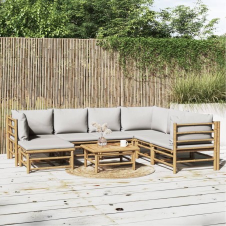 vidaXL Set de muebles de jardín 8 piezas bambú y cojines gris claro