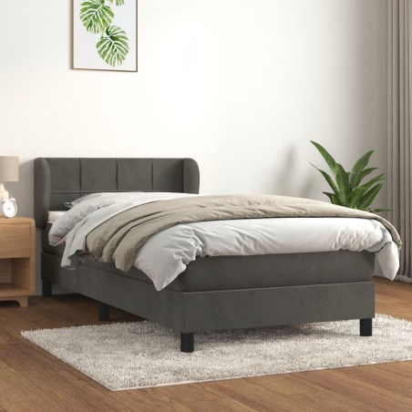 vidaXL Cama box spring con colchón terciopelo gris oscuro 90x190 cm