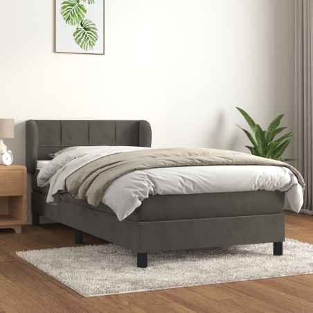 vidaXL Cama box spring con colchón terciopelo gris oscuro 90x200 cm