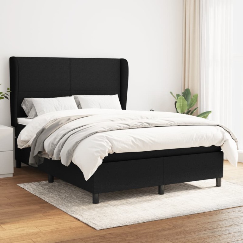 vidaXL Cama box spring con colchón tela negro 140x200 cm vidaXL Cama box spring con colchón tela negro 140x200 cm