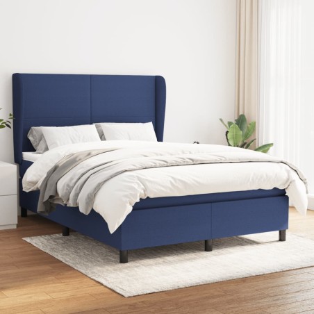 vidaXL Cama box spring con colchón tela azul 140x200 cm