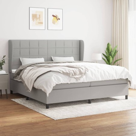 vidaXL Cama box spring con colchón tela gris claro 200x200 cm