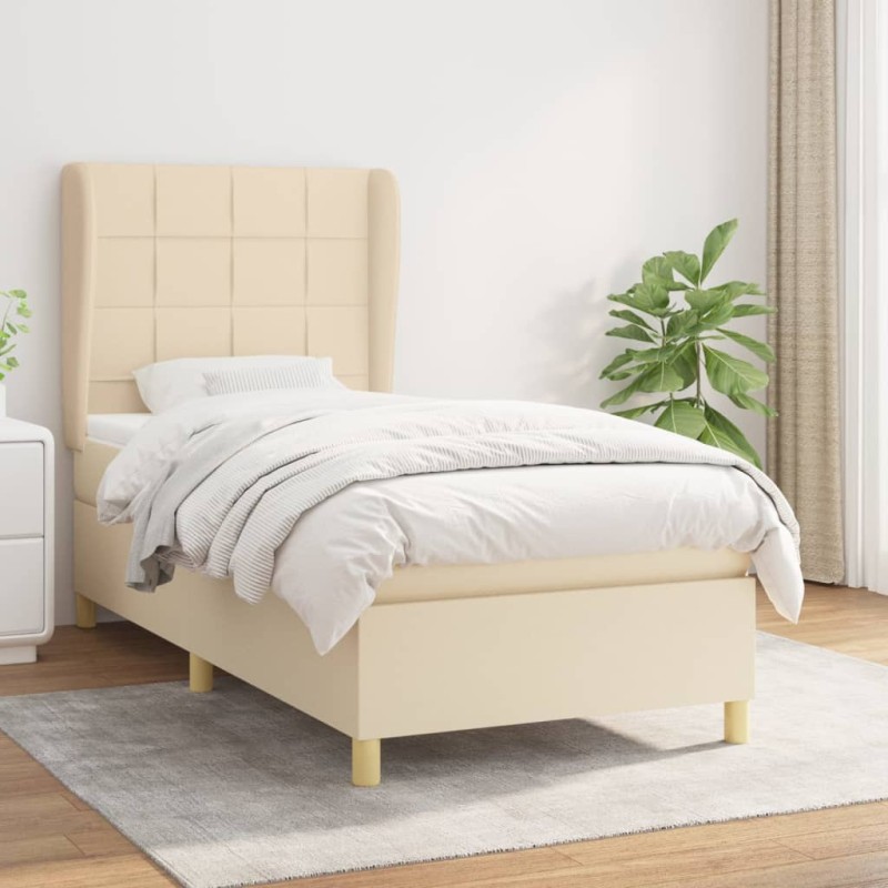vidaXL Cama box spring con colchón tela color crema 90x190 cm vidaXL Cama box spring con colchón tela color crema 90x190 cm