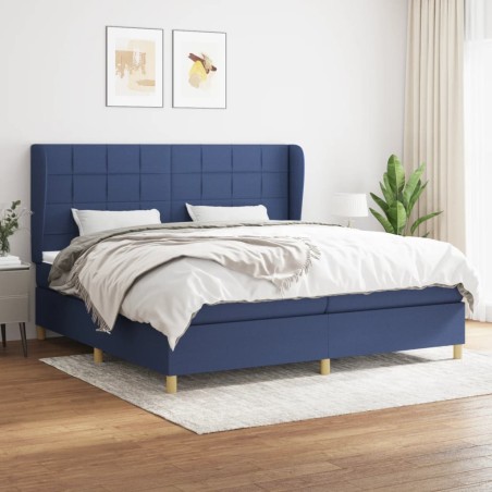 vidaXL Cama box spring con colchón tela azul 200x200 cm