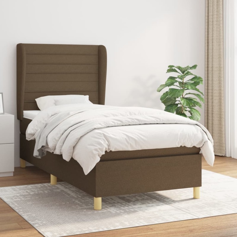 vidaXL Cama box spring con colchón tela marrón oscuro 90x200 cm vidaXL Cama box spring con colchón tela marrón oscuro 90x200 cm