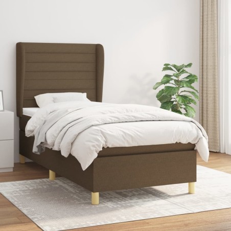 vidaXL Cama box spring con colchón tela marrón oscuro 90x200 cm
