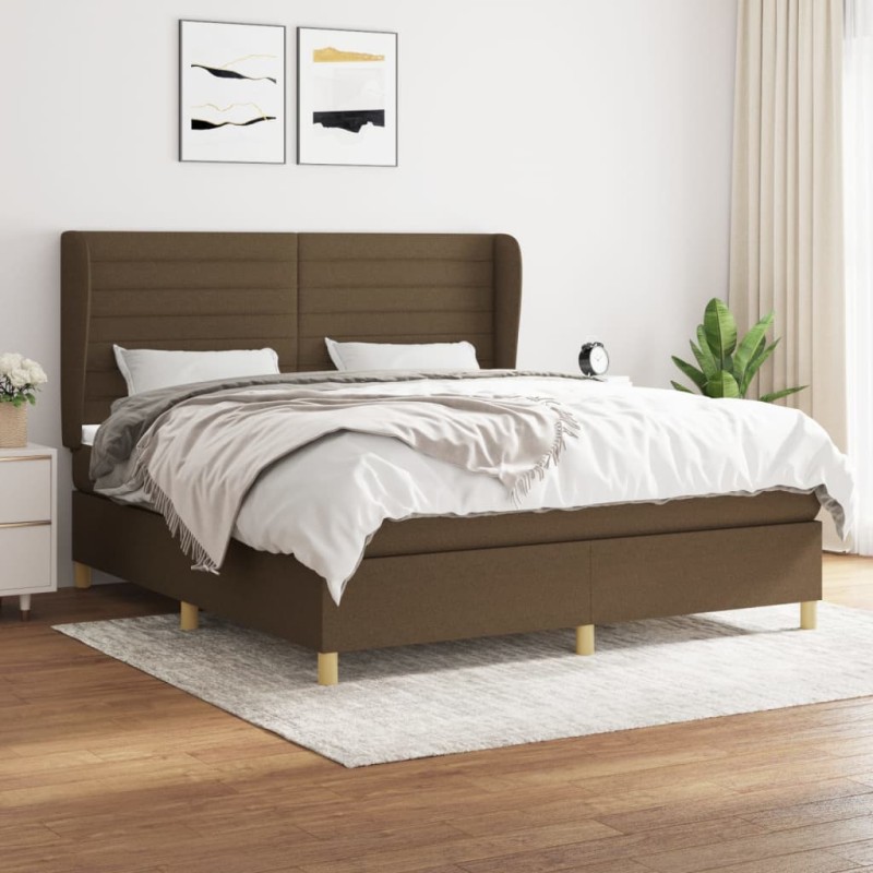 vidaXL Cama box spring con colchón tela marrón oscuro 180x200 cm vidaXL Cama box spring con colchón tela marrón oscuro 180x200 cm