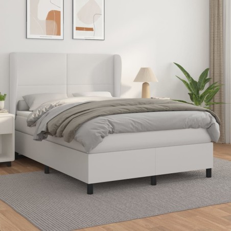 vidaXL Cama box spring con colchón cuero sintético blanco 140x190 cm