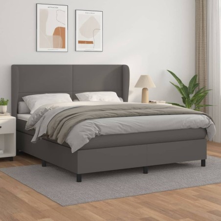 vidaXL Cama box spring con colchón cuero sintético gris 180x200 cm