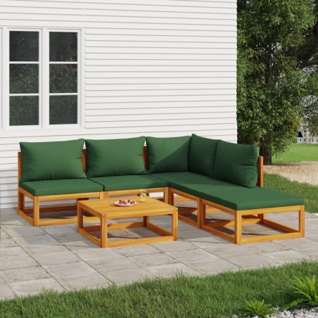 vidaXL Juego muebles de jardín 6 piezas madera maciza y cojines verdes