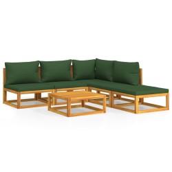 vidaXL Juego muebles de jardín 6 piezas madera maciza y cojines verdes