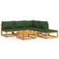 vidaXL Juego muebles de jardín 6 piezas madera maciza y cojines verdes vidaXL Juego muebles de jardín 6 piezas madera maciza y cojines verdes
