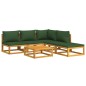 vidaXL Juego muebles de jardín 6 piezas madera maciza y cojines verdes vidaXL Juego muebles de jardín 6 piezas madera maciza y cojines verdes