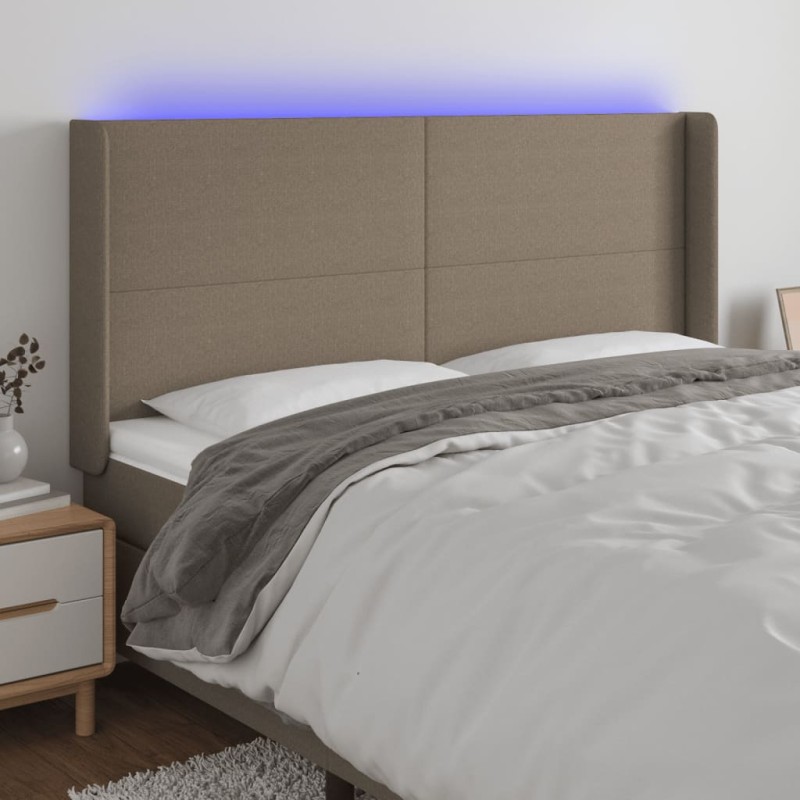 vidaXL Cabecero con LED de tela gris taupe 183x16x118/128 cm