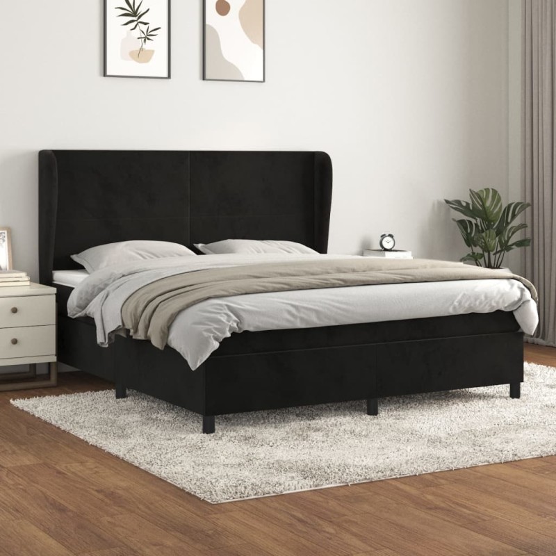 vidaXL Cama box spring con colchón terciopelo negro 180x200 cm vidaXL Cama box spring con colchón terciopelo negro 180x200 cm