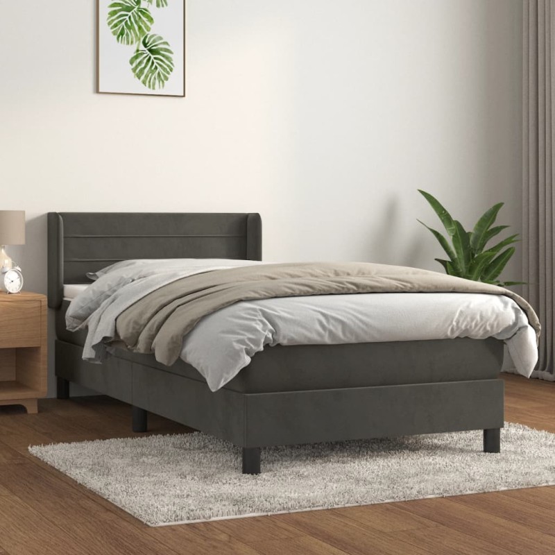 vidaXL Cama box spring con colchón terciopelo gris oscuro 80x200 cm vidaXL Cama box spring con colchón terciopelo gris oscuro 80x200 cm