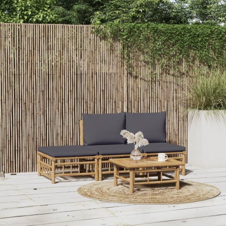 vidaXL Set de muebles de jardín 4 piezas bambú con cojines gris oscuro