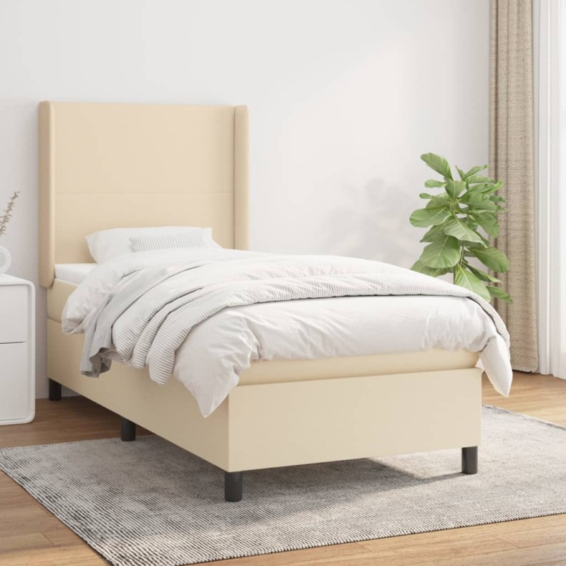 vidaXL Cama box spring con colchón tela color crema 90x200 cm vidaXL Cama box spring con colchón tela color crema 90x200 cm
