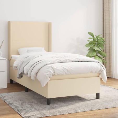 vidaXL Cama box spring con colchón tela color crema 90x200 cm