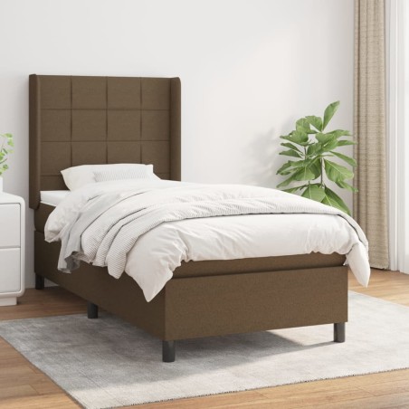 vidaXL Cama box spring con colchón tela marrón oscuro 80x200 cm