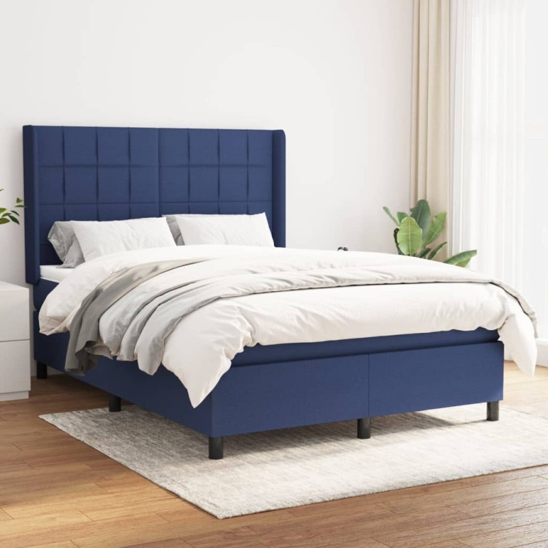 vidaXL Cama box spring con colchón tela azul 140x200 cm vidaXL Cama box spring con colchón tela azul 140x200 cm