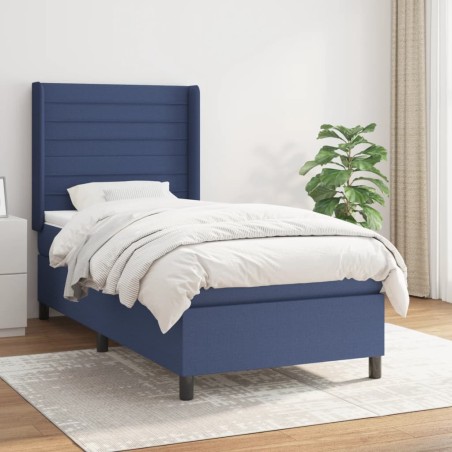 vidaXL Cama box spring con colchón tela azul 90x200 cm